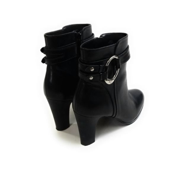 Lauren Ralph Lauren Myla Black Leather Heeled Ankle Booties Womens Size 6 - Picture 7 of 8